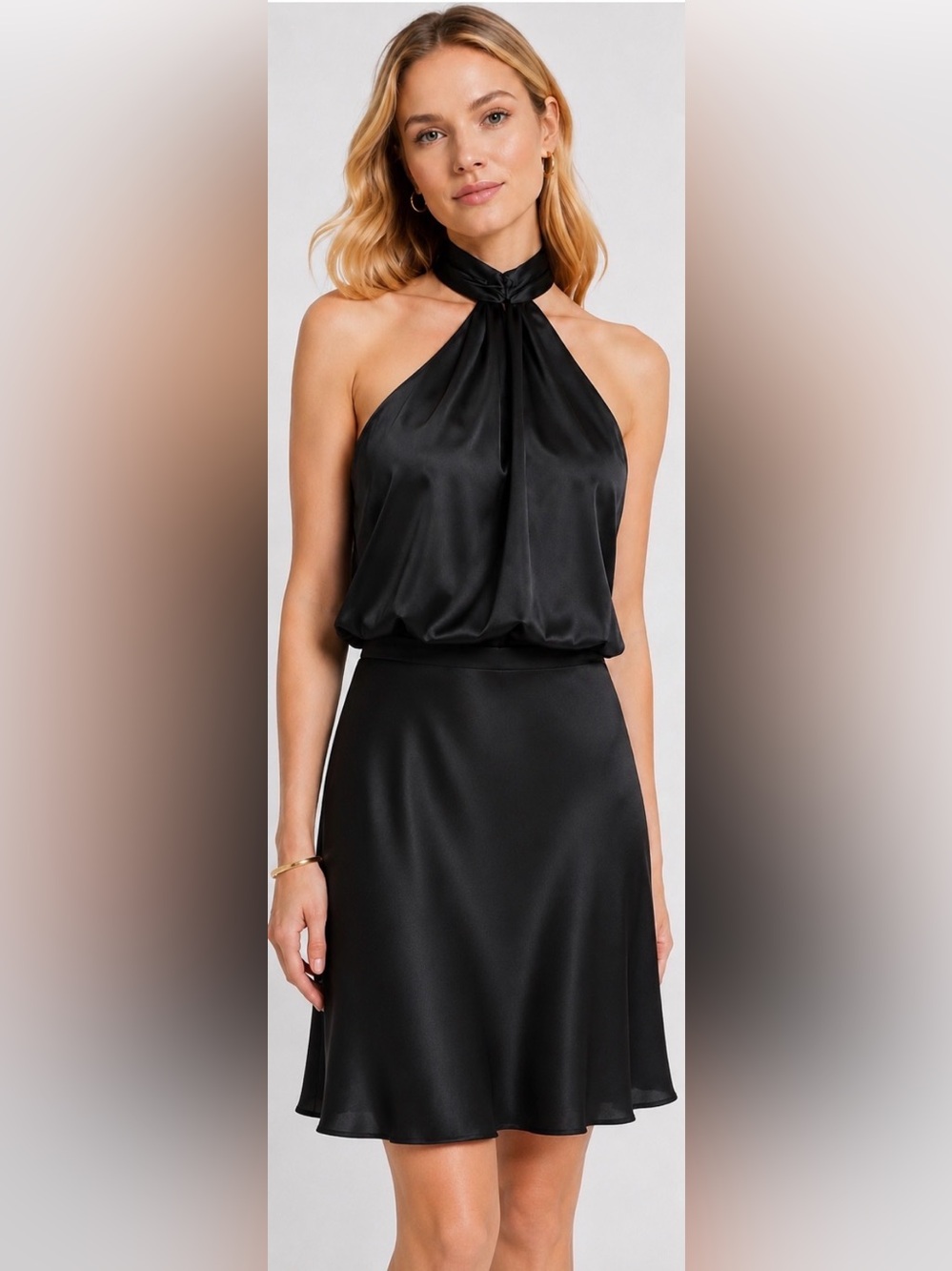 NWT ASOS Design Black Satin Halter Mini Dress Open Back Tie Neck US 4